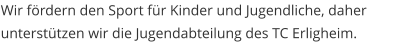 Wir fördern den Sport für Kinder und Jugendliche, daher unterstützen wir die Jugendabteilung des TC Erligheim.